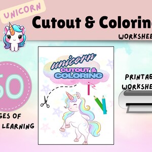 Cutting Worksheets Unicorn - Cutout & Coloring Pages Printable for Preschool and Kindergarten PDF