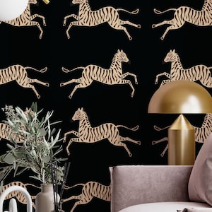Carta da parati staccabile e attaccabile Zebra scura, Carta da parati nera, Carta da parati rimovibile Zebra vintage, Carta da parati autoadesiva, Motivo zebre saltanti
