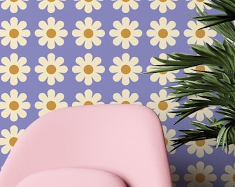 70er Jahre Blumen Tapete: Retro Wandbild zum Schälen und Aufkleben