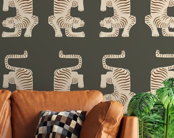 Donkergrijs tijgerbehang: Azteekse retro Peel and Stick
