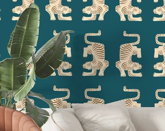 Peel and Stick-behang Azteekse tijger: donkerblauw verwijderbaar vinyl