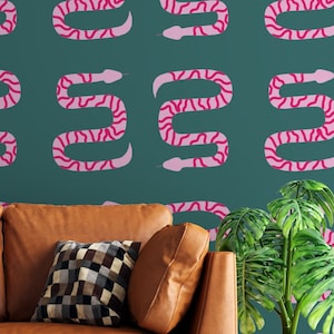 Peel and Stick Pink Snake Canvas Textured Wallpaper - Reptile Print Self-Adhesive Wall Decor - Serpent Pattern Room Decoration