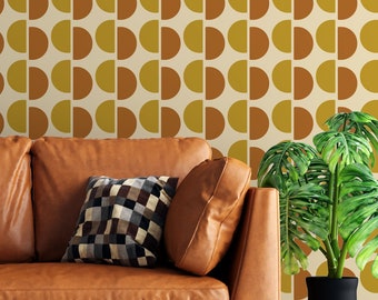 70s Geometric Peel and Stick Wallpaper, Orange Yellow Removable Accent Wall