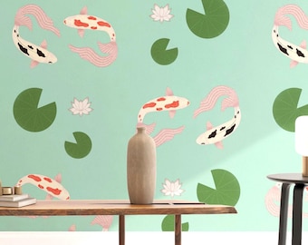 Koi Fischteich Tapete: Retro japanisches Schälen und Aufkleben