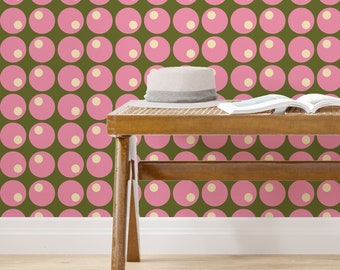 Pink Retro Circles Peel and Stick Wallpaper: 70s Removable Design