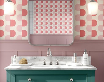 Pink Geometric Peel and Stick Wallpaper: Retro Nursery Decor