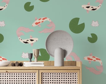 Koi Fish Pond Wallpaper: Retro Japanese Peel and Stick