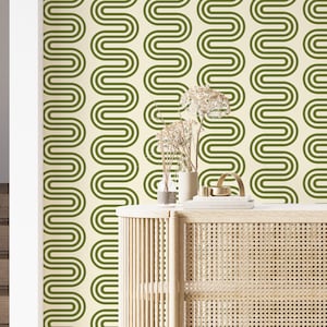 70s Retro Wavy Pattern Wallpaper ,Peel and Stick,Removable Wallpaper