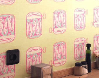 Funky Fish Tin Peel and Stick Wallpaper: Lime Green Canvas Texture
