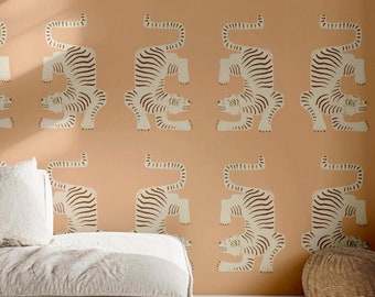 Carta da parati rimovibile Peach Tiger: stile azteco boho, autoadesiva