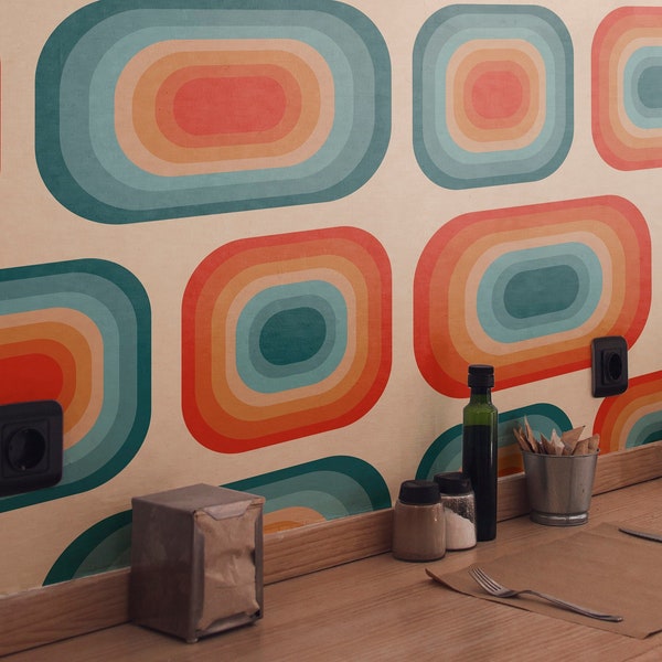 Retro Square Peel and Stick Wallpaper: Mid-Century Modern Removable Wall Decor