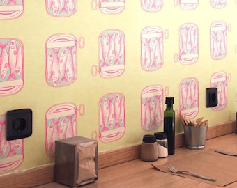 Funky Fish Tin Peel and Stick Wallpaper: Lime Green Canvas Texture