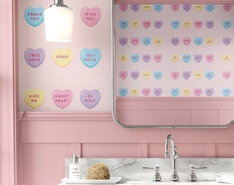 Sweetheart Hearts Wallpaper: Pastel Pink Retro Removable Wallpaper