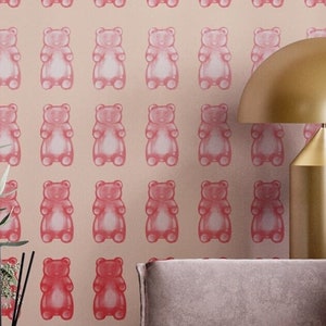 Gummy bear wallpaper, Pink peel and stick wallpaper, Funky removable wallpaper, Nursery Self adhesive, Peel & Stick candy wallpaper