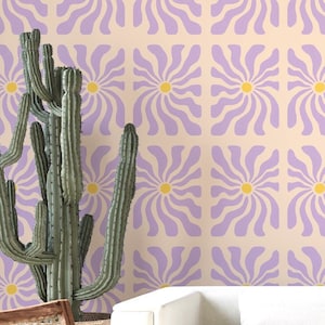 Purple Flower Wallpaper: Funky 70s Floral Peel and Stick Decor