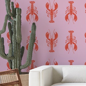 Pink Lobster Pop Art Peel and Stick Wallpaper - Trendy, Easy-to-Apply, Removable, Perfect for Home Decor and Accent Walls