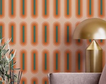 Retro Peel and Stick Wallpaper, Mid Century Modern Wallpaper, Orange Geometric Wallpaper, Canvas Texture Wallpaper, Removable Wall Decor