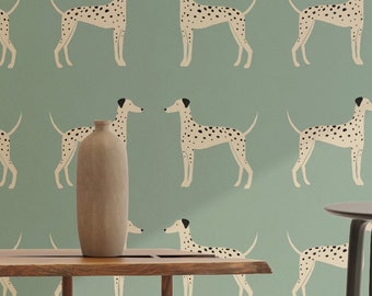 Dalmatian peel and stick wallpaper, Blue kids wallpaper, Vintage removable kids room wallpaper, Self adhesive wallpaper, Dog wallpaper