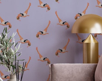 Carta da parati Lilac Falling Girl staccabile e attaccabile: collage vintage