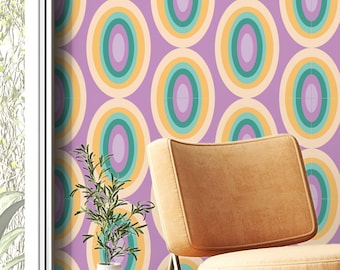 Funky Purple wallpaper,  Accent retro removable wallpaper, Self-adhesive Colorful wallpaper, Cool accent wallpaper
