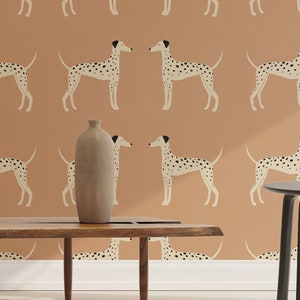 Dalmatian peel and stick wallpaper, Peach wallpaper, Vintage removable wallpaper, Self adhesive wallpaper, Dog wallpaper, Peel & stick