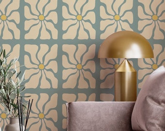 Levendig paars bloembehang - Funky Floral Wall Decor - Trendy Lila Botanische Kameraccent - Peel and Stick, Verwijderbaar jaren '70 decor