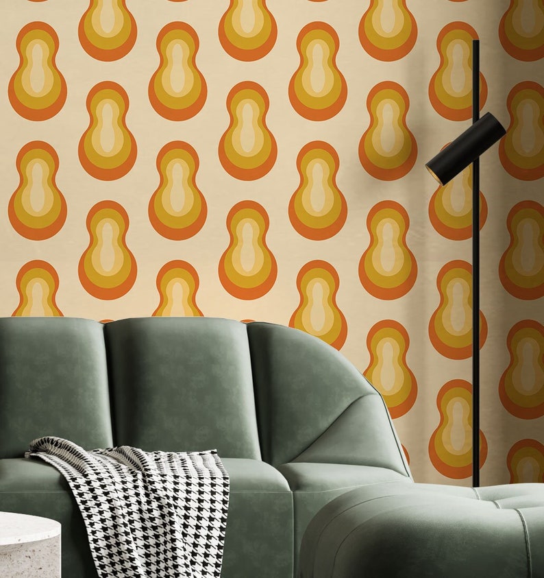 70s Retro Orange Peel and Stick Wallpaper Mustard Yellow Etsy