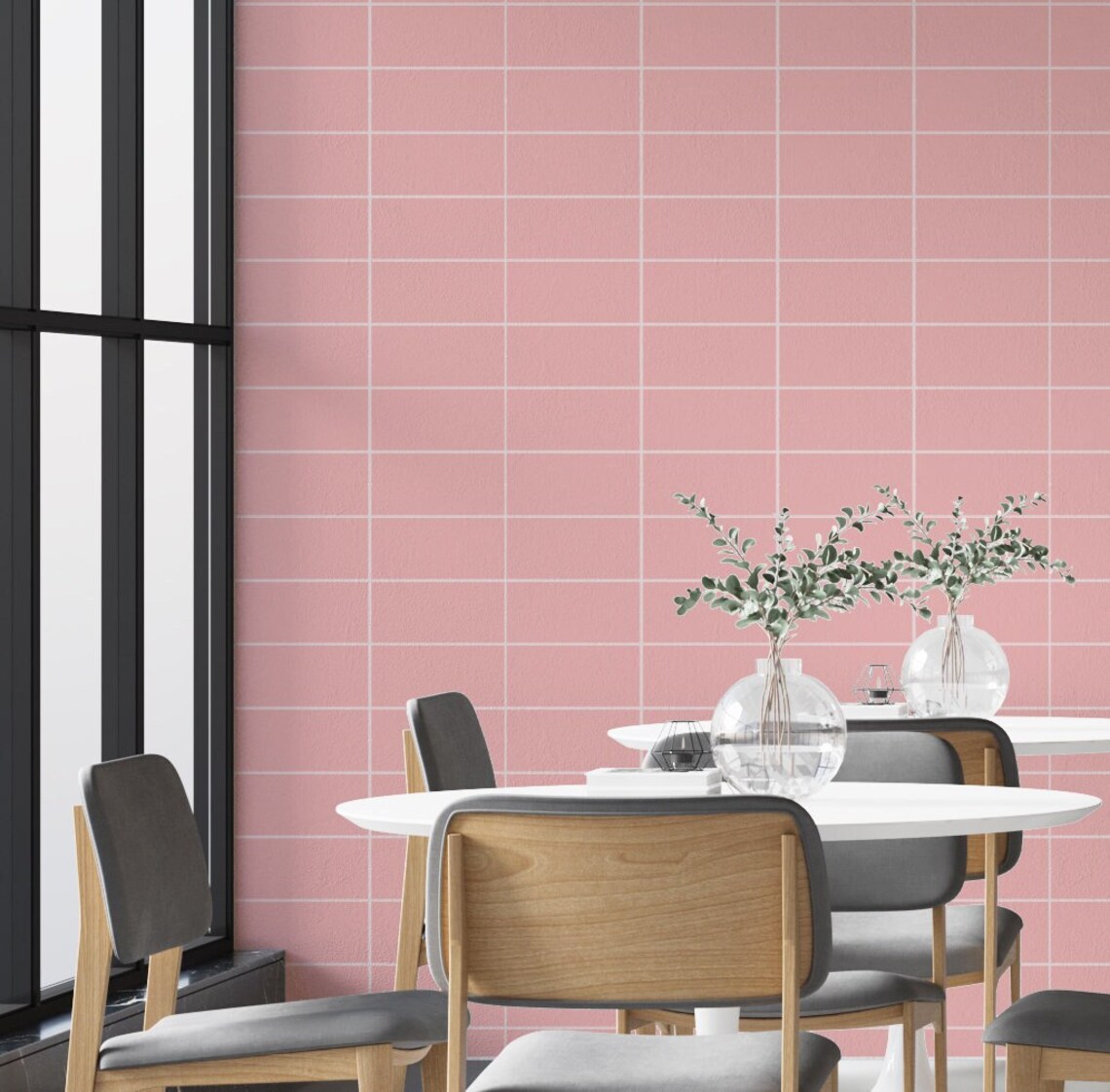 Pink Peel and Stick Tile Wallpaper Pink Tiles Wallpaper Etsy