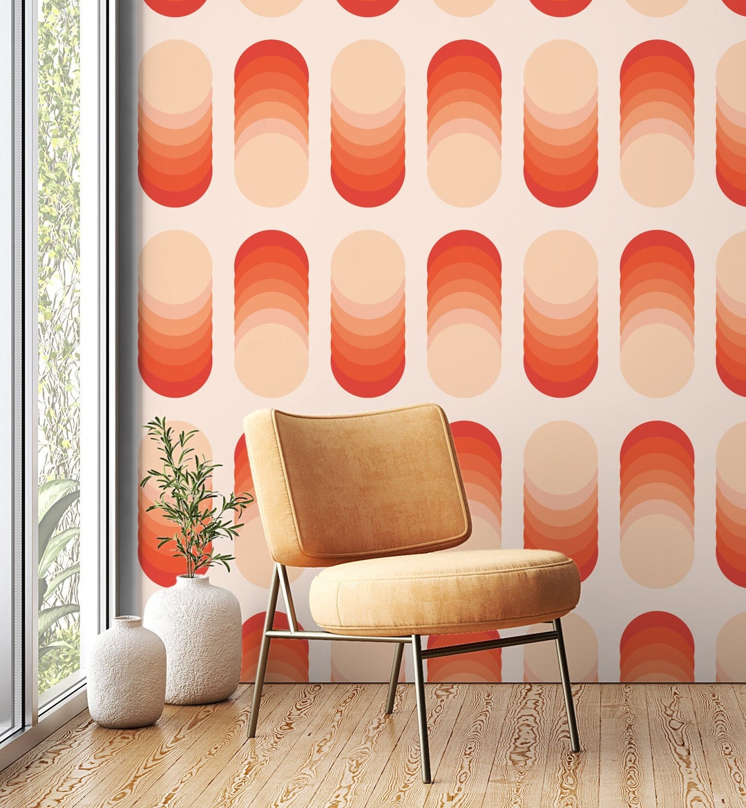 Funky Orange Peel and Stick Wallpaper Pink Wallpaper Vintage - Etsy