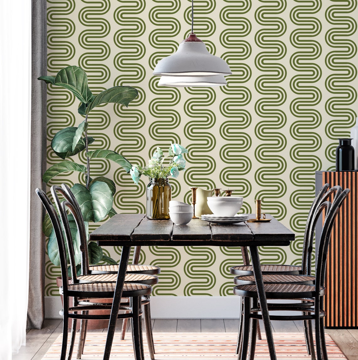 Green Peel and Stick Wallpaper Olive Wallpaper Accent Retro - Etsy