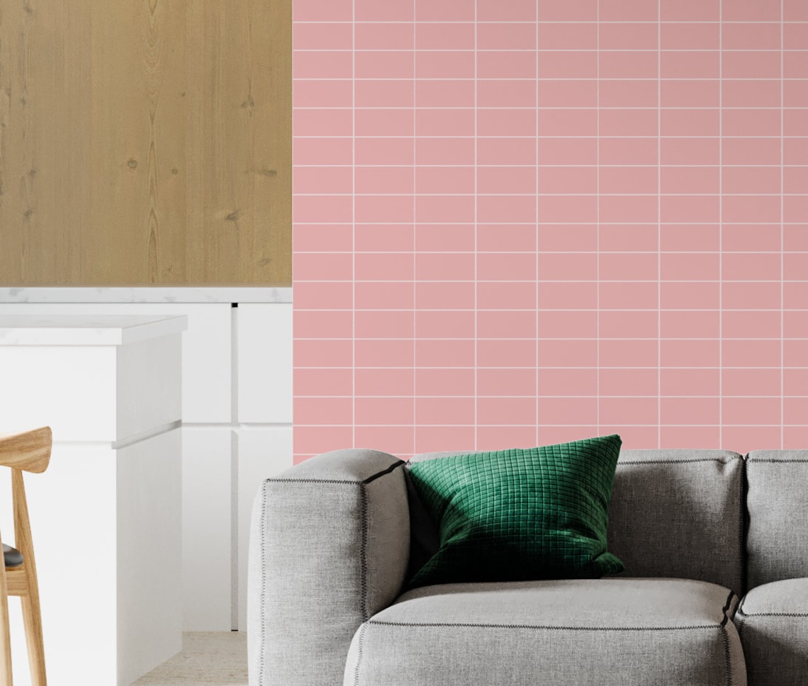 Pink Peel and Stick Tile Wallpaper Pink Tiles Wallpaper Etsy