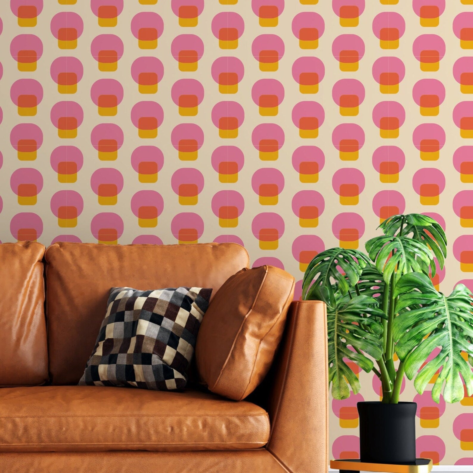 Bauhaus Retro Peel and Stick Wallpaper Geometric Mushroom Etsy