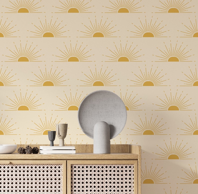 Boho Sun Peel and Stick Wallpaper Sunset Wallpaper Accent - Etsy