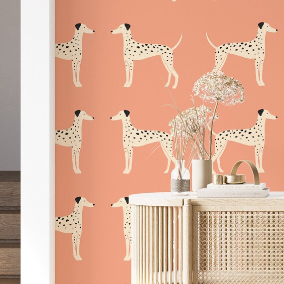 Dalmatian Peel and Stick Wallpaper Pink Wallpaper Vintage Etsy