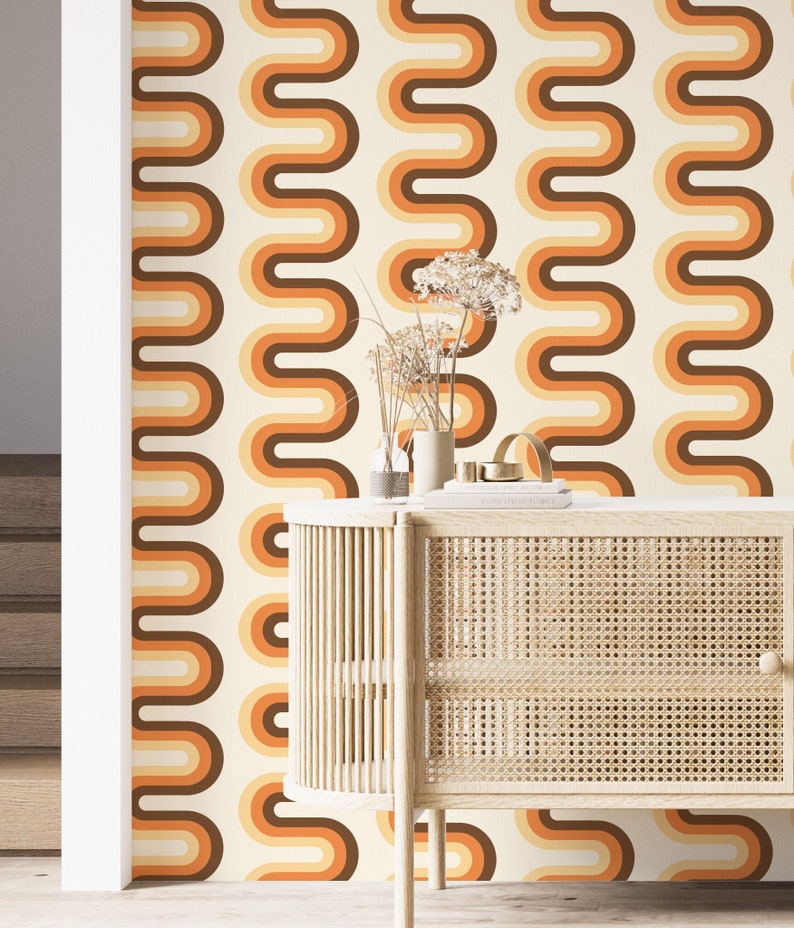 Brown Peel and Stick Wallpaper Groovy Wallpaper Accent Retro Etsy