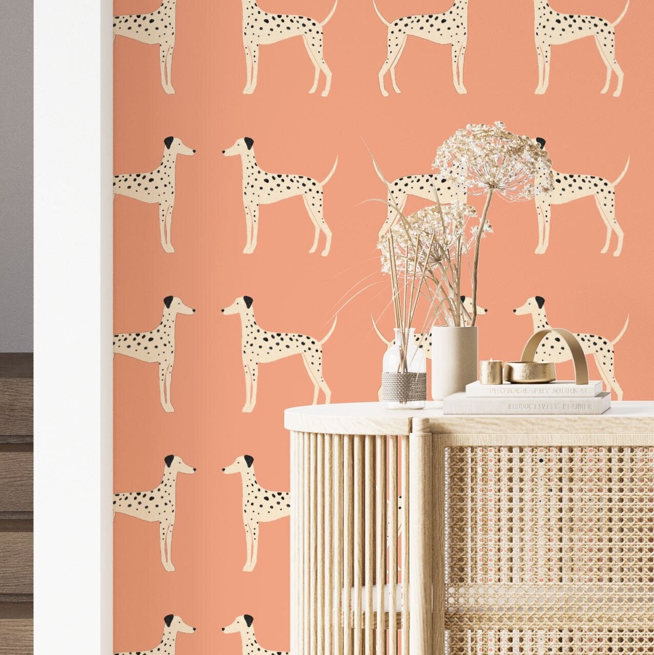 Dalmatian Peel and Stick Wallpaper Pink Wallpaper Vintage Etsy