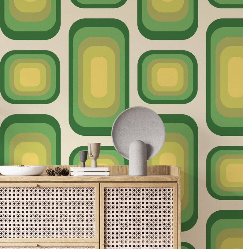 Retro Green Square Wallpaper: Funky Peel and Stick Vinyl - Etsy
