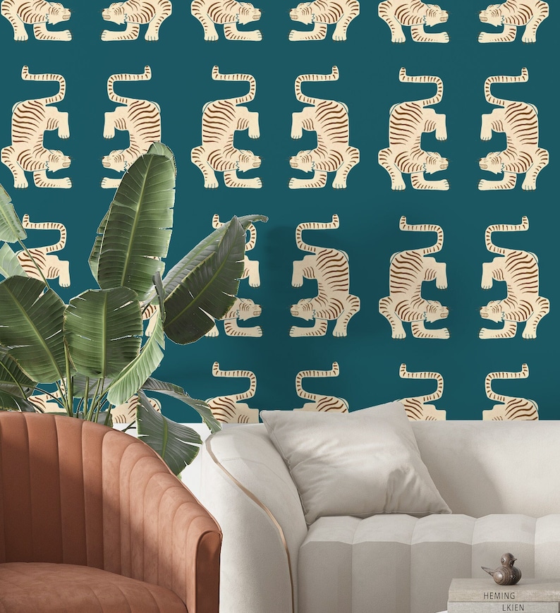 Peel and Stick Blue Tiger Wallpaper Aztec Tiger Dark Blue - Etsy