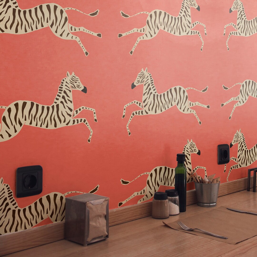 Zebra Peel and Stick Wallpaper Pink Wallpaper Vintage Zebra Etsy