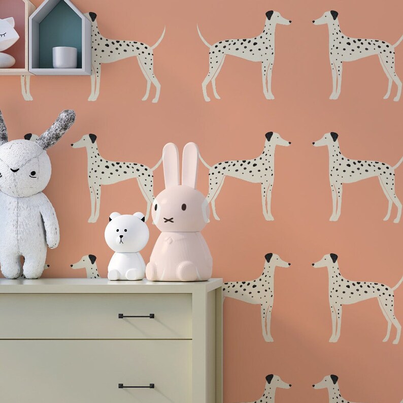 Dalmatian Peel and Stick Wallpaper Pink Wallpaper Vintage Etsy
