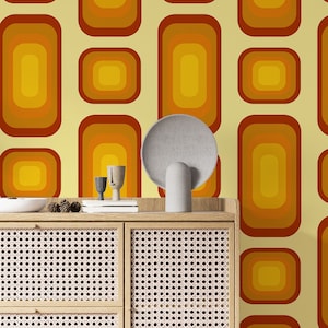 70s Peel and stick orange square wallpaper, Funky wallpaper, Vintage removable wallpaper, Retro Self adhesive wallpaper, Peel & Stick