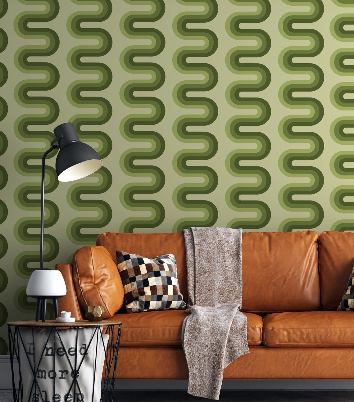 Olive Green Peel and Stick Wallpaper Groovy Wallpaper Accent - Etsy