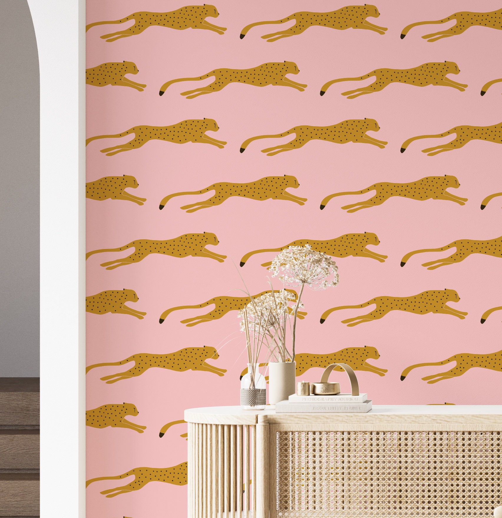 Pink Cheetah Peel and Stick Wallpaper Leopard Wallpaper Etsy