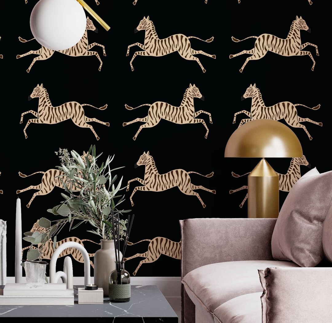 Dark Zebra Peel and Stick Wallpaper, Black Wallpaper, Vintage Zebra