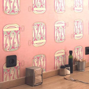 Funky Fish Can Wallpaper: Pink Retro Removable Wall Art