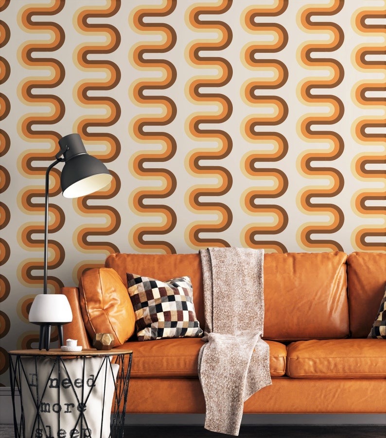 Brown Peel and Stick Wallpaper Groovy Wallpaper Accent Retro Etsy