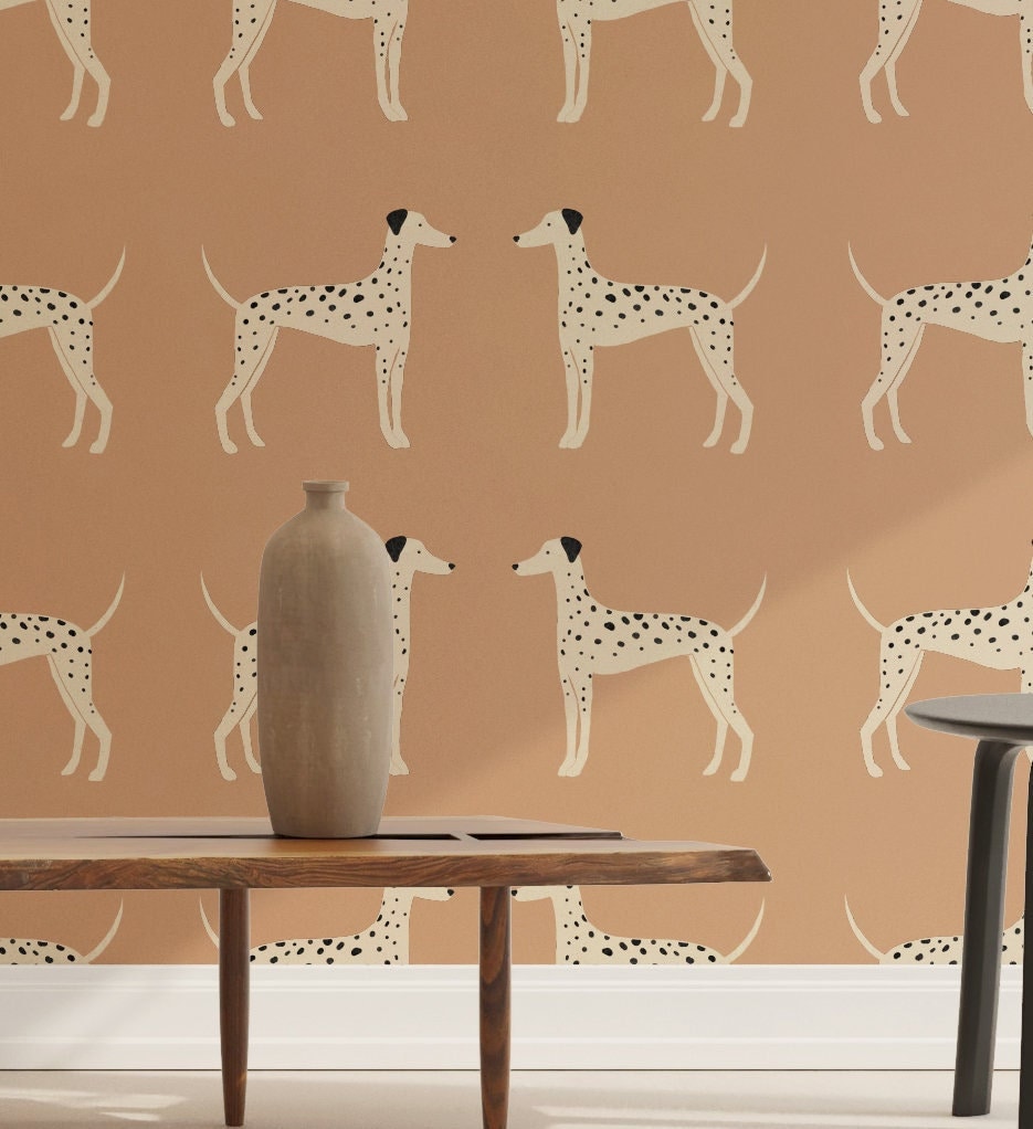 Dalmatian Peel and Stick Wallpaper Peach Wallpaper Vintage Etsy