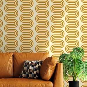 70s Retro Wavy Pattern Wallpaper ,Peel and Stick,Removable Wallpaper