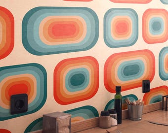 Retro Square Peel and Stick Wallpaper: Mid-Century Modern Removable Wall Decor