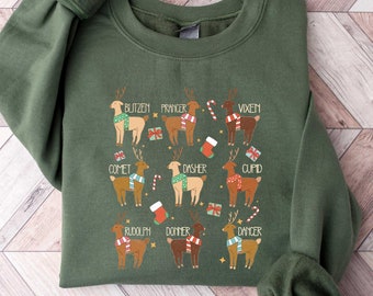 Reindeer Crew Sweatshirt, Santa's Reindeers Sweatshirt, Christmas Family Matching Sweatshirt, Reindeer Lover Shirt, Christmas Party Shirt